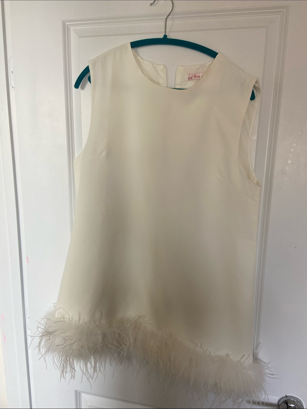 Feather-Hem Sleeveless Tank Dress in Cream
